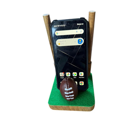 SPORTGIFTZ Desktop Rugby Phone Holder ? Wooden Stand with Rugby Ball Support (DIY Assembly)