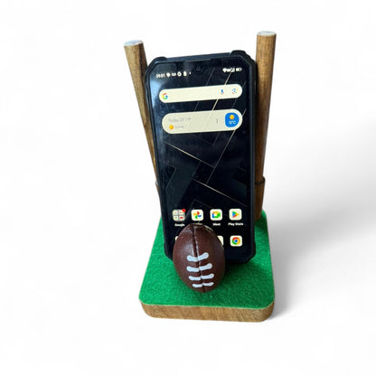 SPORTGIFTZ Desktop Rugby Phone Holder ? Wooden Stand with Rugby Ball Support (DIY Assembly)