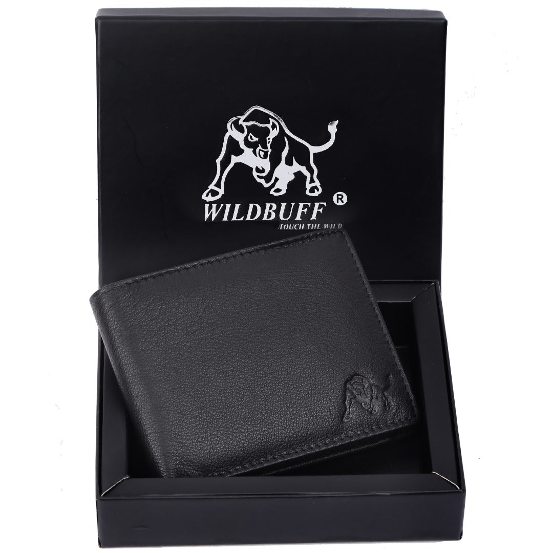 WILDBUFF Mens Black Leather Wallet ? Timeless Everyday Wallet, Gift Ready