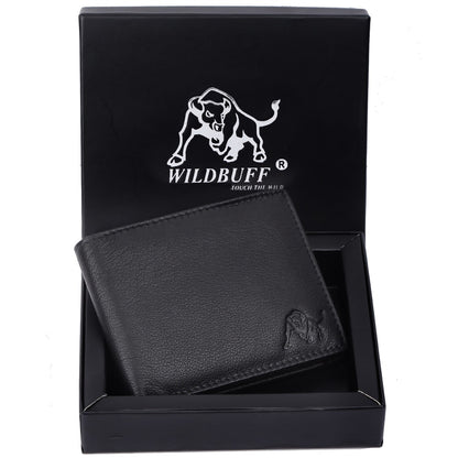WILDBUFF Mens Black Leather Wallet ? Timeless Everyday Wallet, Gift Ready