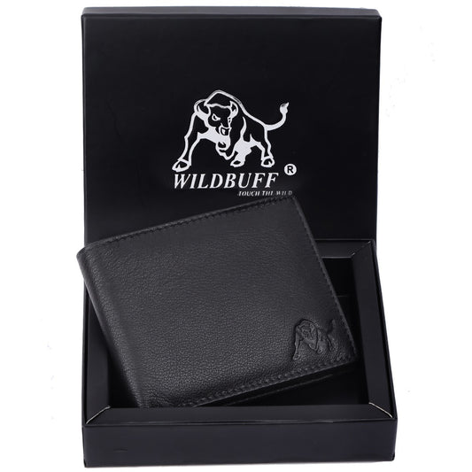 WILDBUFF Mens Black Leather Wallet ? Timeless Everyday Wallet, Gift Ready