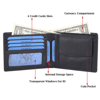 WILDBUFF Mens Black Leather Wallet ? Timeless Everyday Wallet, Gift Ready