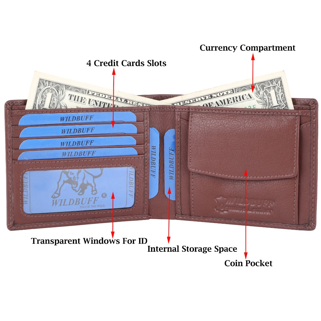 WILDBUFF Mens Brown Leather Wallet - Timeless Everyday Wallet, Gift Ready