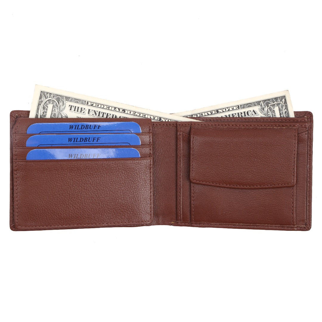 WILDBUFF Mens Black Over Flap Leather Wallet Timeless Everyday Wallet, Gift Ready