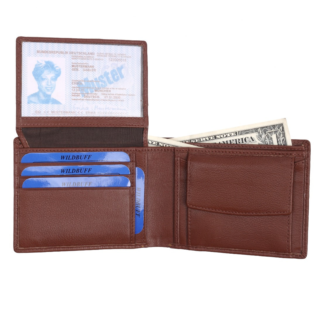 WILDBUFF Mens Black Over Flap Leather Wallet Timeless Everyday Wallet, Gift Ready