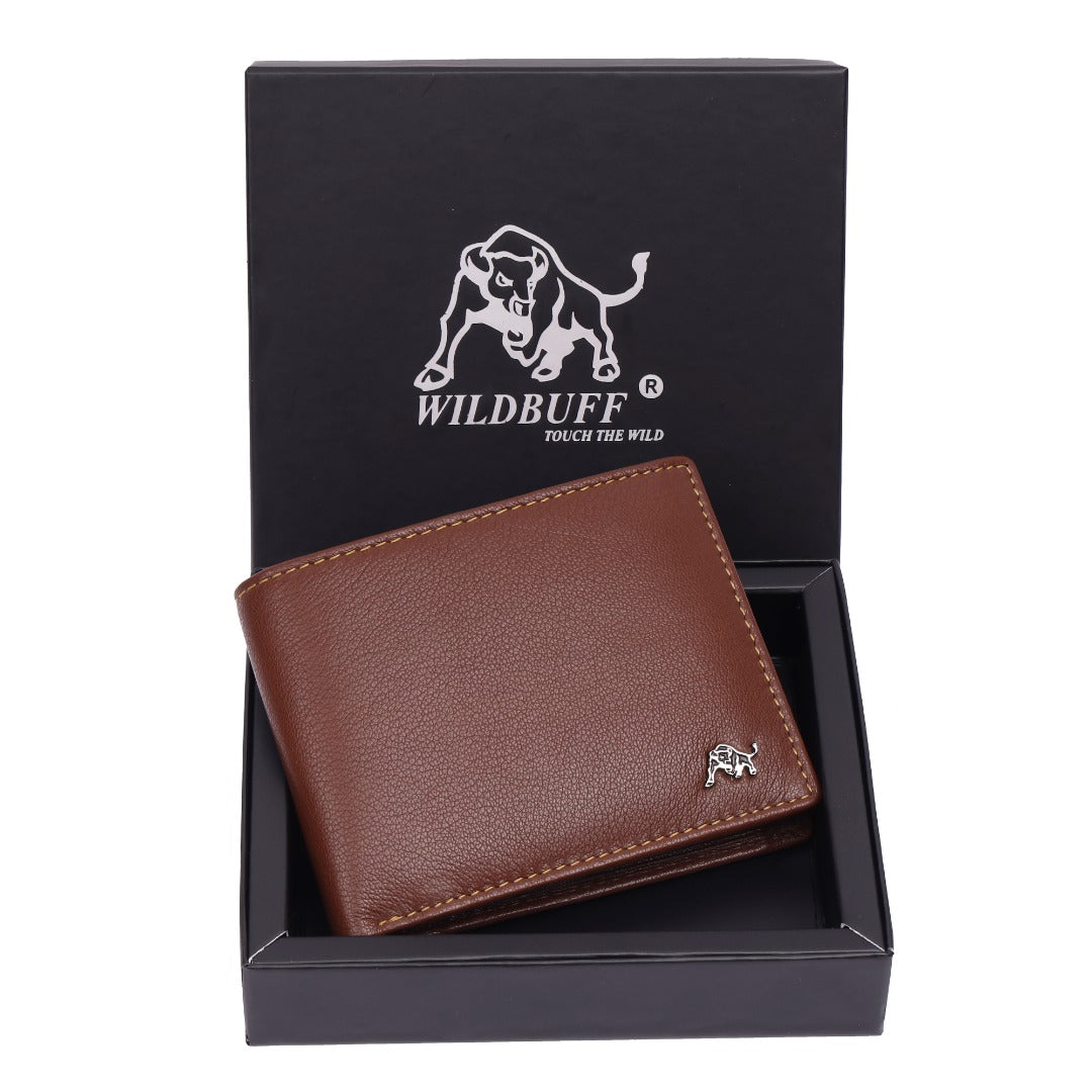 WILDBUFF Mens Black Over Flap Leather Wallet Timeless Everyday Wallet, Gift Ready