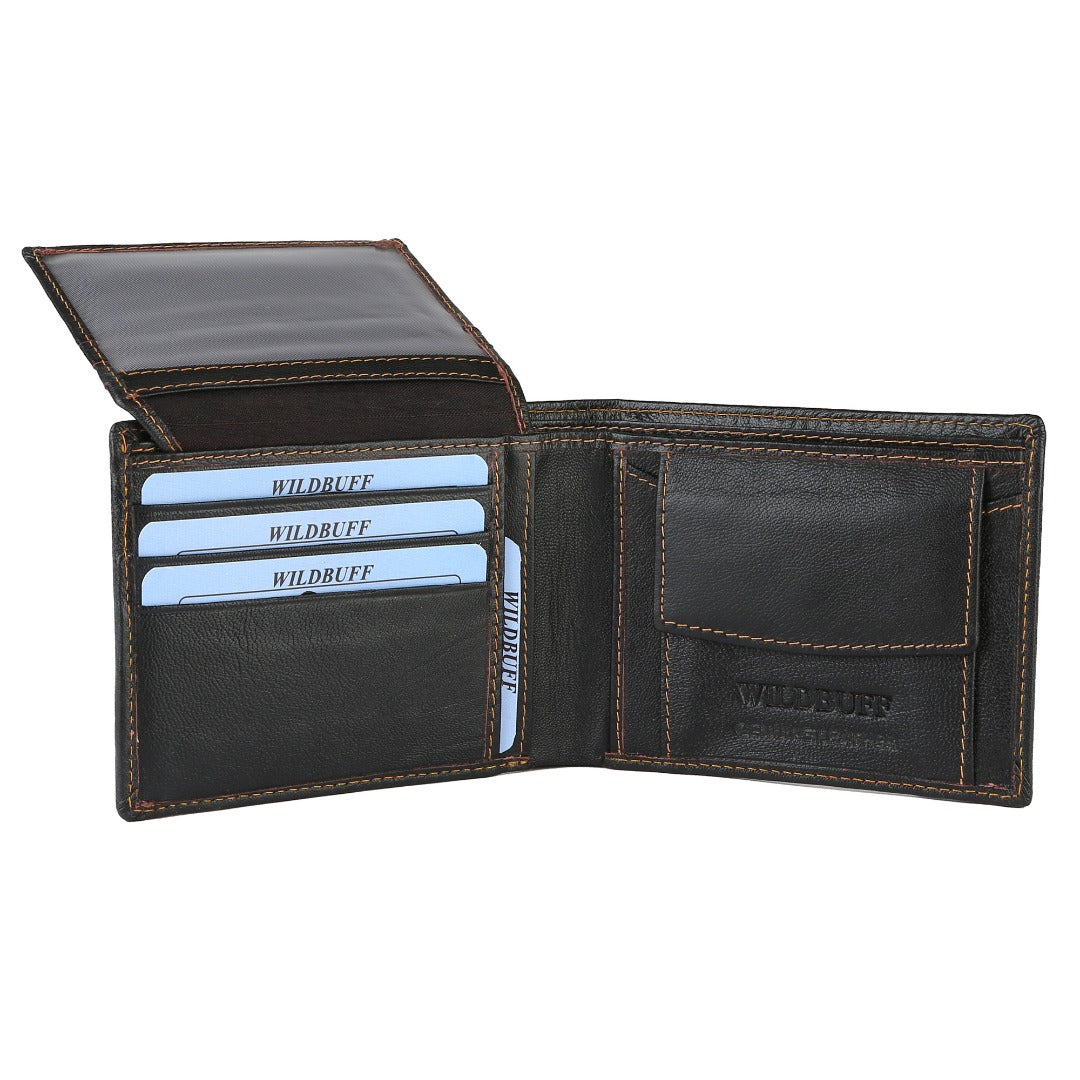 WILDBUFF Mens Brown Over Flap Leather Wallet Timeless Everyday Wallet, Gift Ready