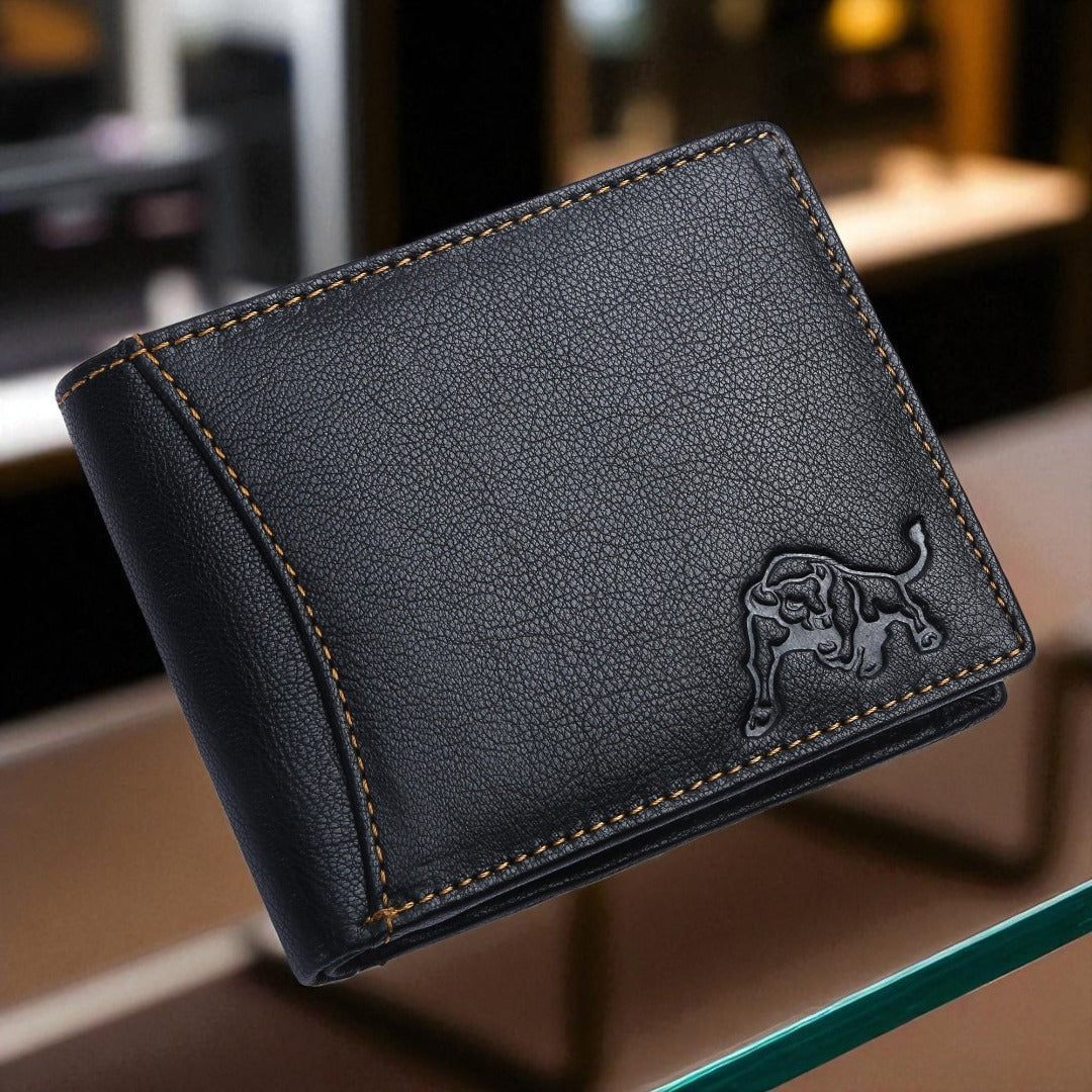 WILDBUFF Mens Black Over Flap Leather Wallet Timeless Everyday Wallet, Gift Ready