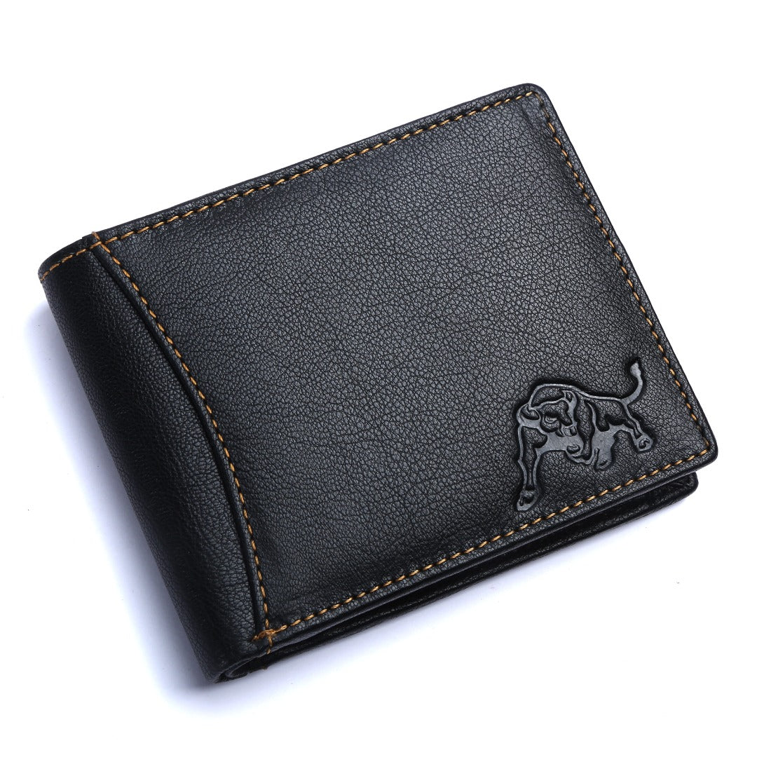 WILDBUFF Mens Black Over Flap Leather Wallet Timeless Everyday Wallet, Gift Ready