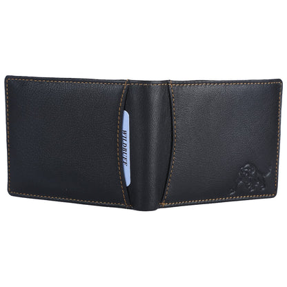 WILDBUFF Mens Black Over Flap Leather Wallet Timeless Everyday Wallet, Gift Ready