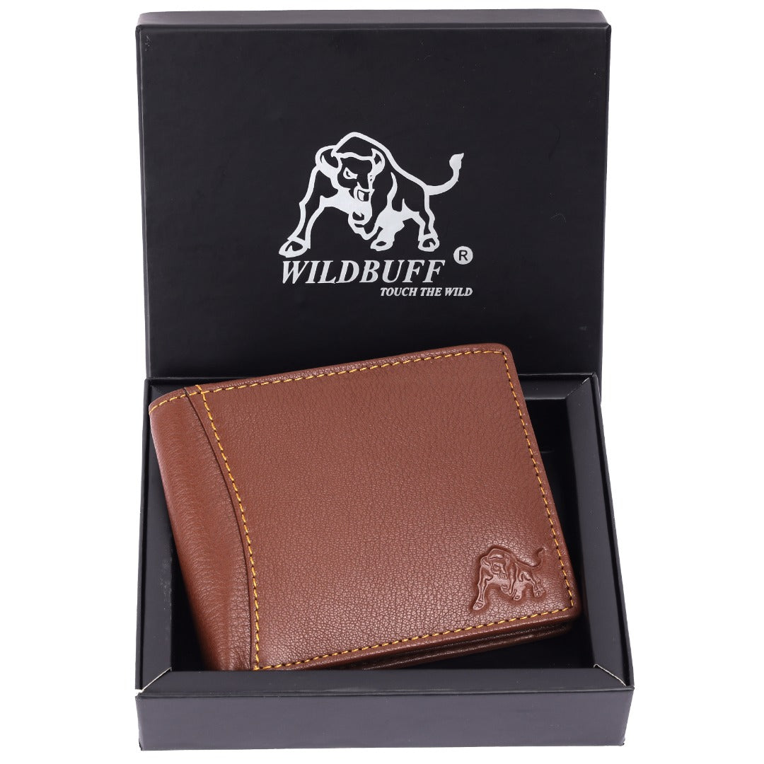 WILDBUFF Mens Brown Over Flap Leather Wallet Timeless Everyday Wallet, Gift Ready