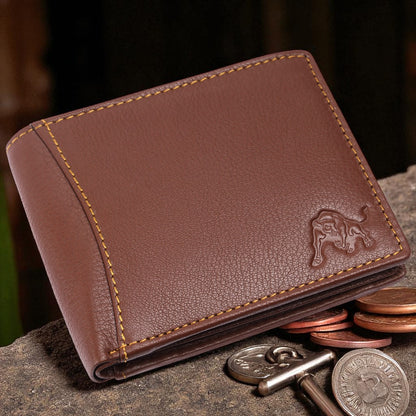 WILDBUFF Mens Brown Over Flap Leather Wallet Timeless Everyday Wallet, Gift Ready