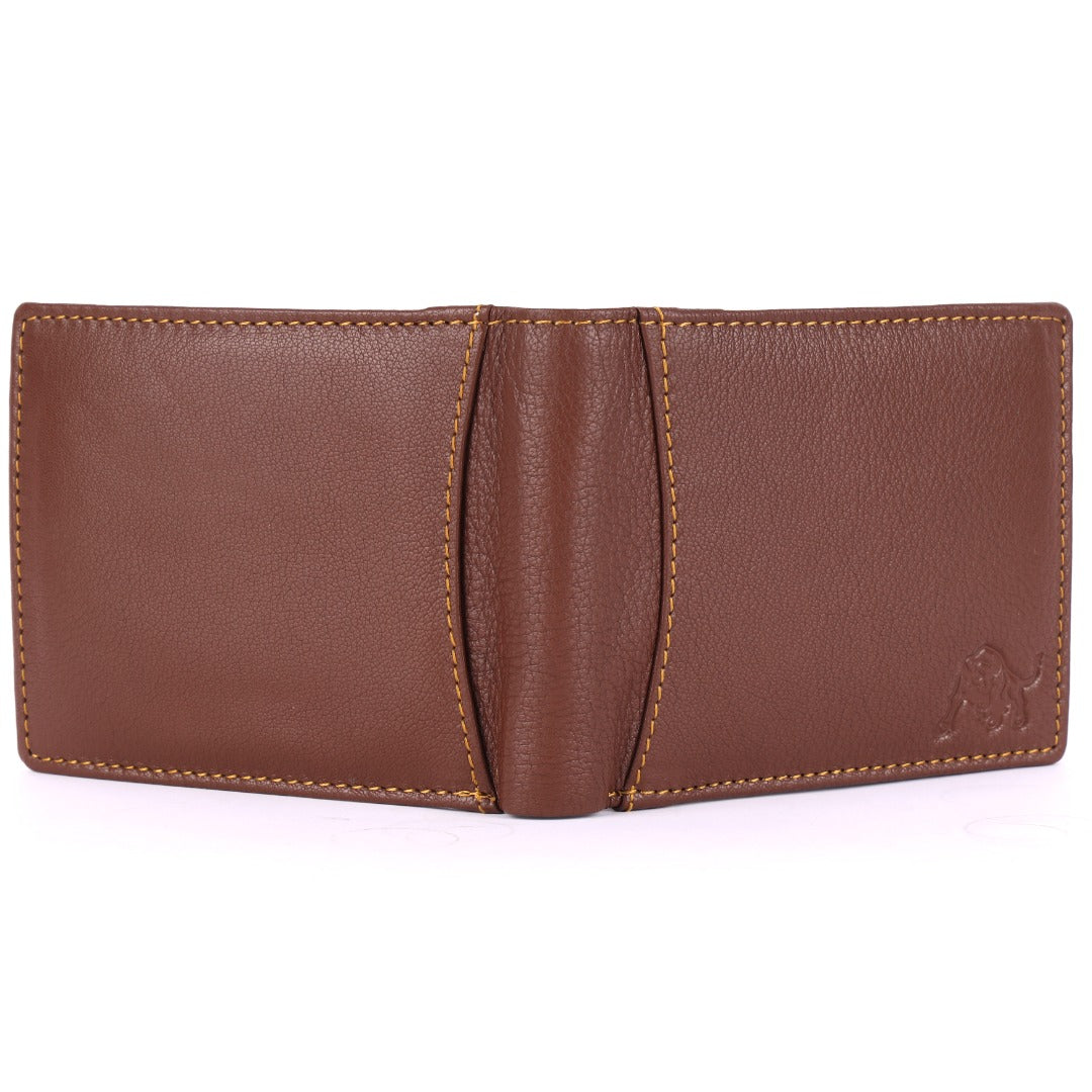 WILDBUFF Mens Brown Over Flap Leather Wallet Timeless Everyday Wallet, Gift Ready
