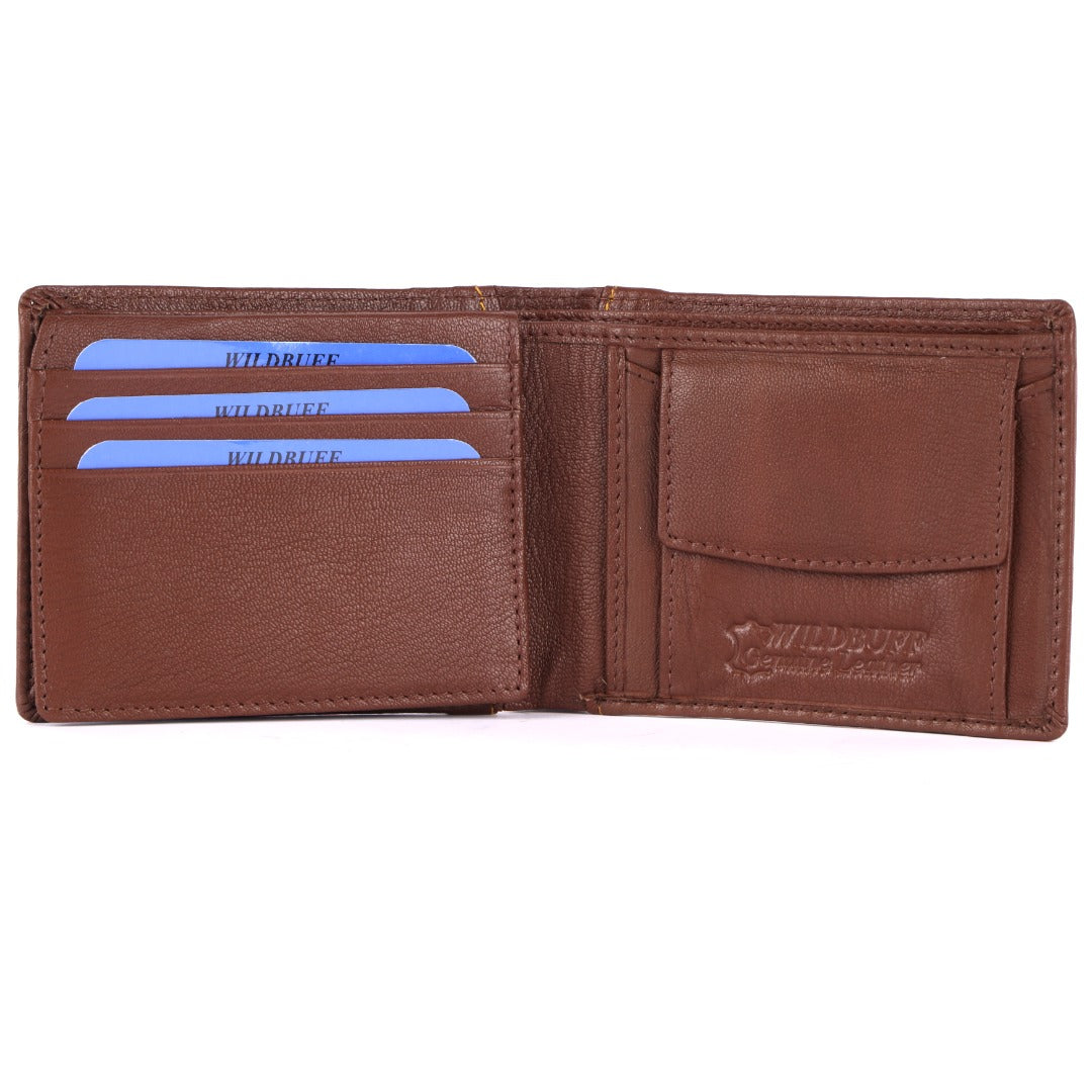 WILDBUFF Mens Brown Over Flap Leather Wallet Timeless Everyday Wallet, Gift Ready