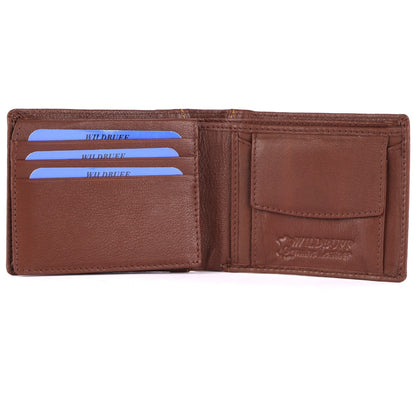 WILDBUFF Mens Brown Over Flap Leather Wallet Timeless Everyday Wallet, Gift Ready