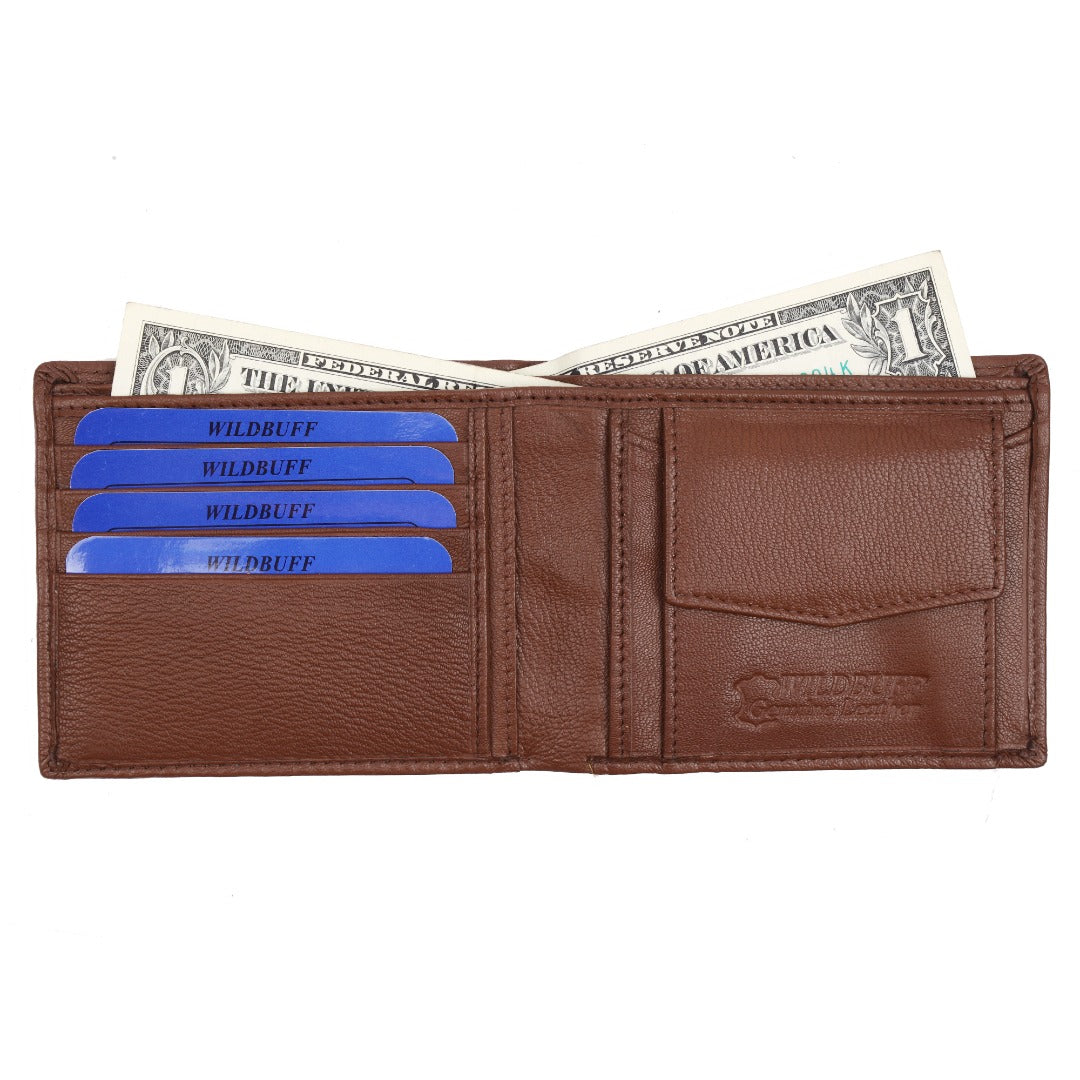 WILDBUFF Mens Brown Leather Wallet Timeless Everyday Wallet, Gift Ready