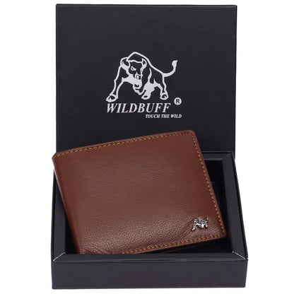 WILDBUFF Mens Brown Leather Wallet Timeless Everyday Wallet, Gift Ready