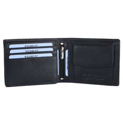 WILDBUFF Mens Black Double Stitched Leather Wallet Timeless Everyday Wallet