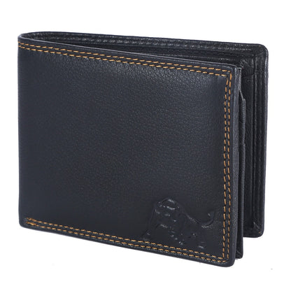 WILDBUFF Mens Black Double Stitched Leather Wallet Timeless Everyday Wallet