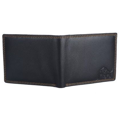 WILDBUFF Mens Black Double Stitched Leather Wallet Timeless Everyday Wallet