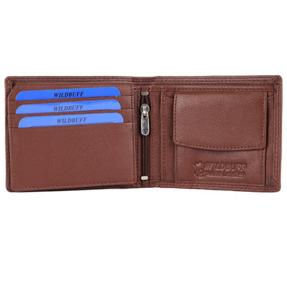 WILDBUFF Mens Brown Double Stitched Leather Wallet Timeless Everyday Wallet