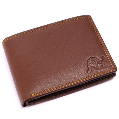 WILDBUFF Mens Brown Double Stitched Leather Wallet Timeless Everyday Wallet