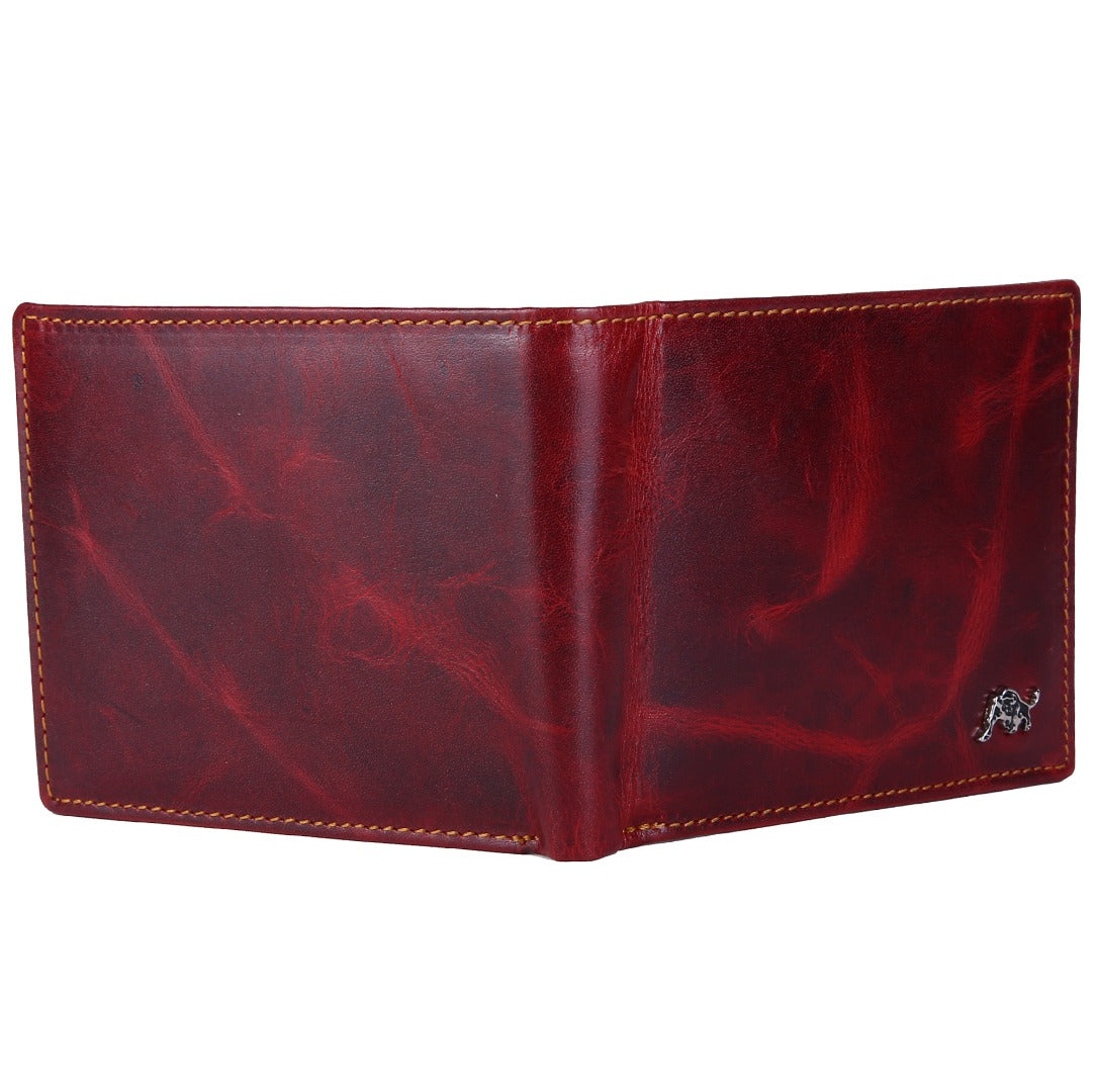WILDBUFF Mens Maroon Leather Wallet Timeless Everyday Wallet, Gift Ready