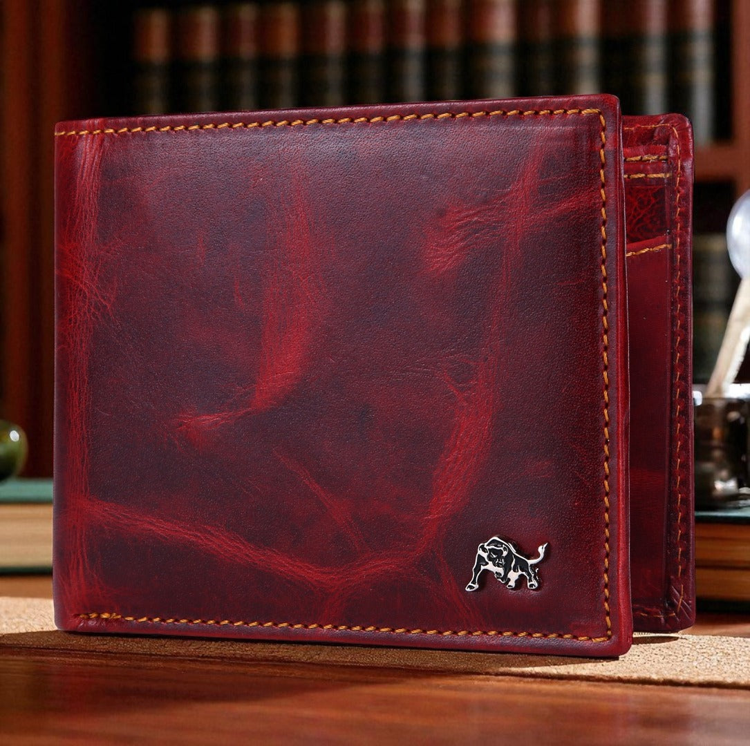 WILDBUFF Mens Maroon Leather Wallet Timeless Everyday Wallet, Gift Ready