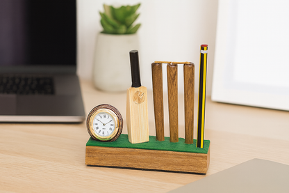 CRICKET-GIFTS Desktop Clock with Pen or Pencil Stand