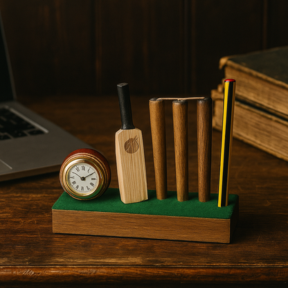 CRICKET-GIFTS Desktop Clock with Pen or Pencil Stand