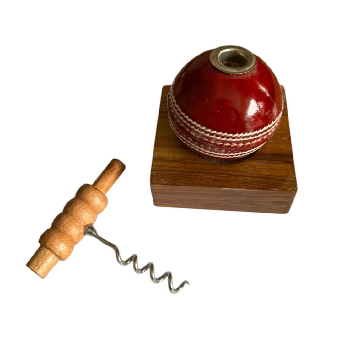 CRICKET-GIFTS Corkscrew with Cricket Ball Base and Genuine Cricket Bails