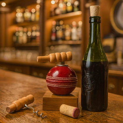 CRICKET-GIFTS Corkscrew with Cricket Ball Base and Genuine Cricket Bails