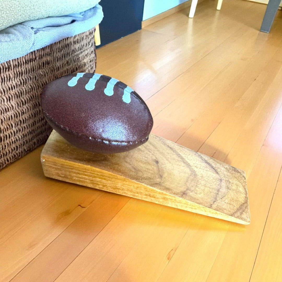 SPORTGIFTZ - Mini Rugby Ball Door Stop | Unique Home Decor for Rugby Fans 11cm