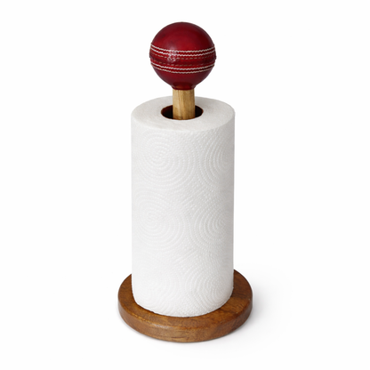 CRICKET-GIFTS Wooden Kitchen Roll Holder with Real Red Cricket Ball