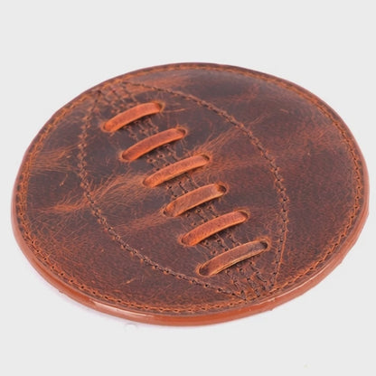 SPORTGIFTZ - Buffalo Leather Coaster | Rugby Ball Stitching | Durable and Elegant Design