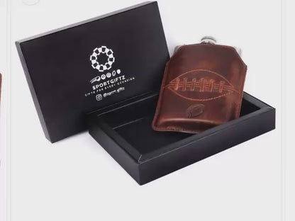SPORTGIFTZ - Buffalo Leather Hip Flask | 8oz Capacity | Brown Leather Cover | Ideal for Rugby Enthusiasts